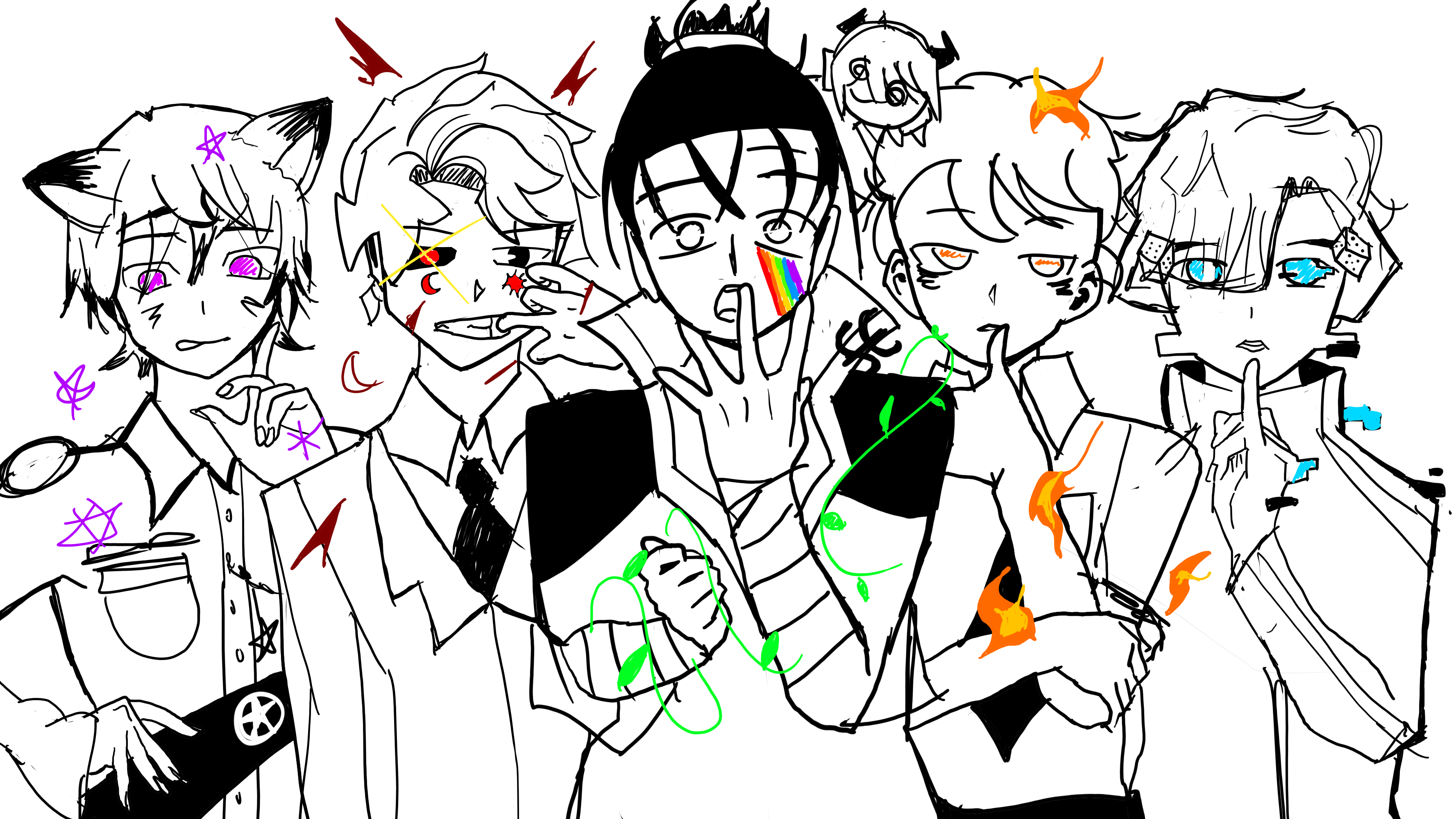 sketch of five characters